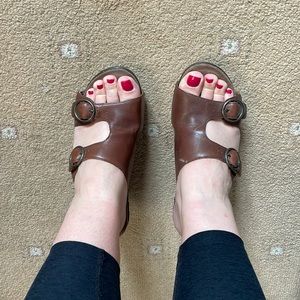 Dansko brown leather studded cut out sandals with wedge heels! Size 40